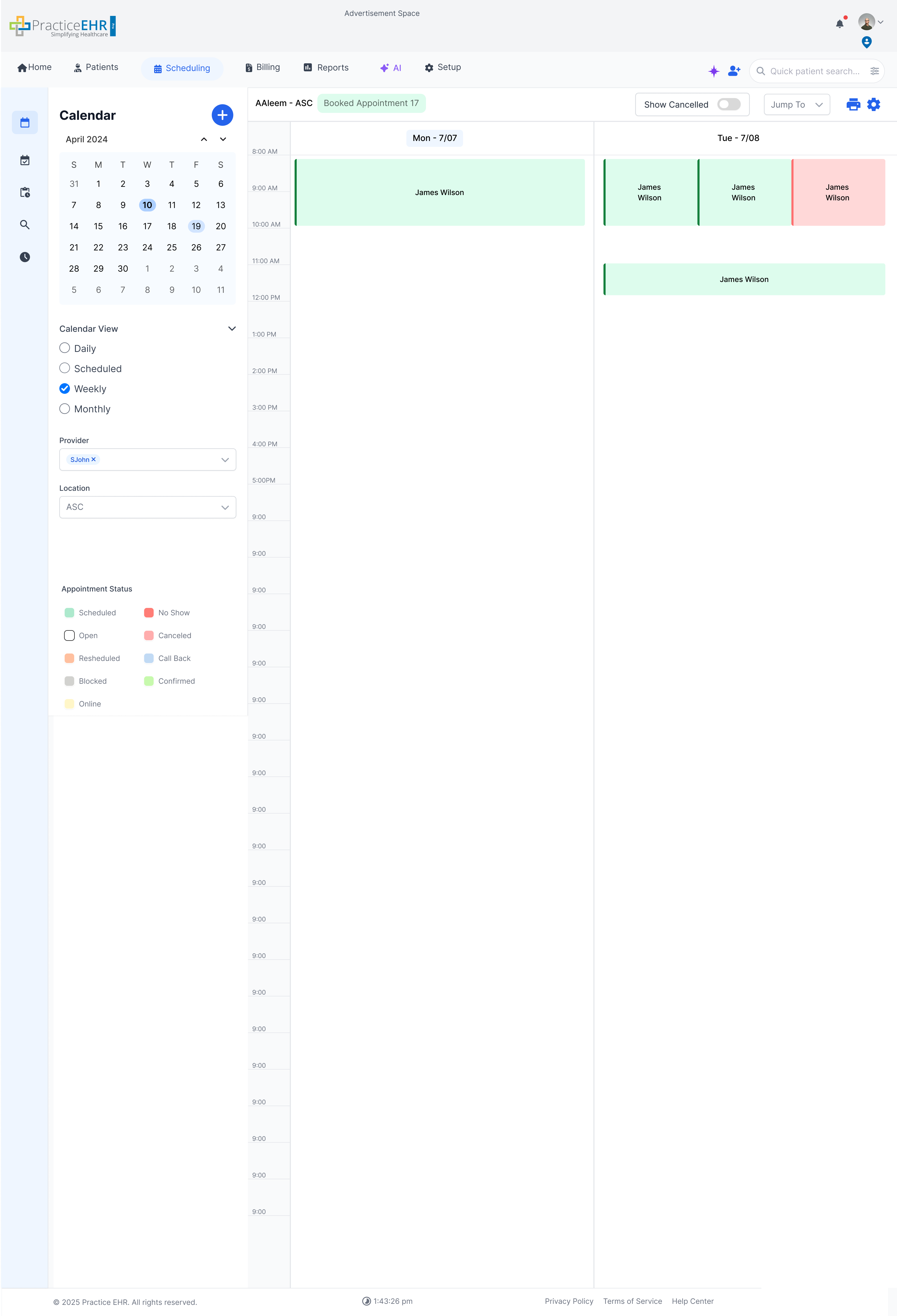 Calendar week view 2 day